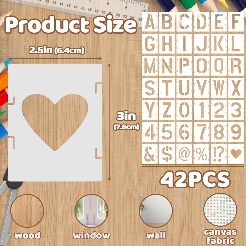 Resflyar 2.5 Inch Alphabet Letter Numbers Stencils, 42 PCS Plastic Letter Number Symbol Interlocking Drawing Template Kit for Painting on Wood Wall Fabric Rock Signage, Door Porch, DIY Art Projects - Image 2